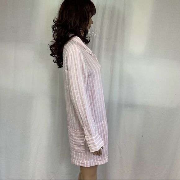 NEW Plush Apparel Pink White Striped Cotton & Linen Pajamas Sleep Romper Small - Picture 9 of 11